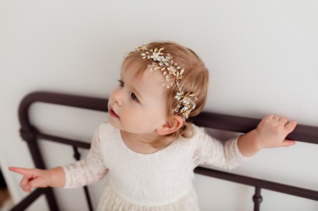 New York, Clothing & Accessories, USD 40,  Lavelle Gold Floral Wedding Headband, Flower Girl Halo Crown, Rhinestone Baby Headband