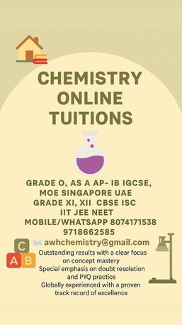 Sulai, Lessons Offered, Chemistry Home Tuitions For All Grades/Curriculums