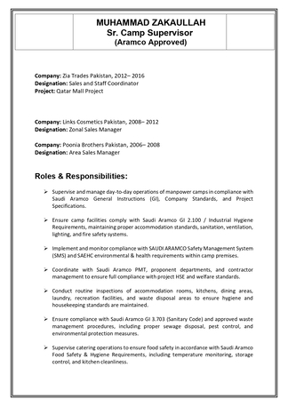 Riyadh, Job Seekers, Aramco Approved Sr Camp Supervisor