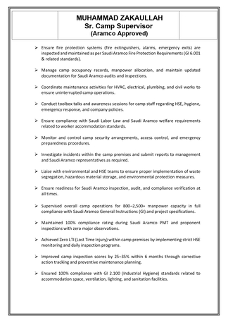 Riyadh, Job Seekers, Aramco Approved Sr Camp Supervisor