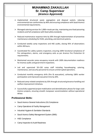 Riyadh, Job Seekers, Aramco Approved Sr Camp Supervisor