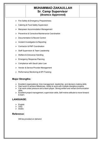 Riyadh, Job Seekers, Aramco Approved Sr Camp Supervisor