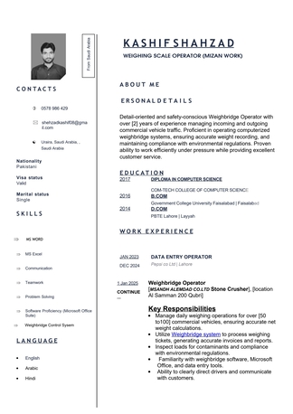Riyadh, Job Seekers, Weighting Scale Operator (mizan Work)