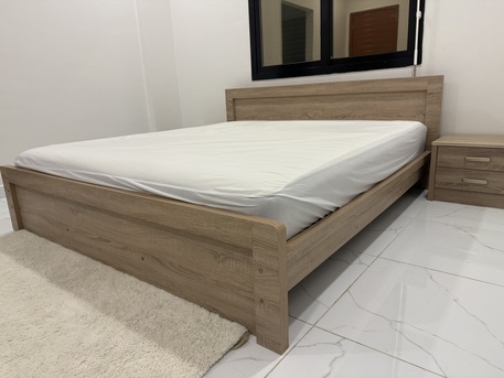 Dammam, Furniture, SAR 500,  Wooden Bed Frame + 2 Matching Bedside Tables &ndash; Excellent Condition
