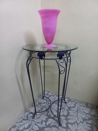 Riyadh, Furniture, SAR 20,  Glass Top Iron Table & Pink Glass Vase