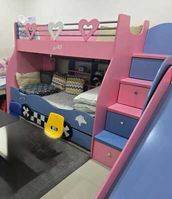 Madinat Al Ummal, Furniture, SAR 600,  Kids Bunk Bed With Slide + Wardrobe &ndash; Good Condition )