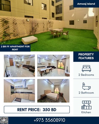 Amwaj Islands, Apartments/Houses, BHD 350/month,  Furnished,  2 BR,  130 Sq. Meter,  Beautiful 2 BR FF Apartment With Big Terrace