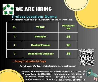 Riyadh, Jobs, Surveyor Ducting Foreman Mechanical Engineer