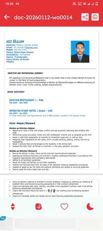 Madinah, Job Seekers, Kitchen Helper Steward