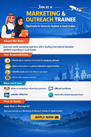 Riyadh, Jobs, Join As A Marketing & Outreach Trainee &ndash; Opportunity For University Students In Saudi Arab