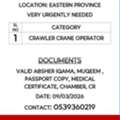 Very Urgently Needed  CRAWLER CRANE OPERATORS