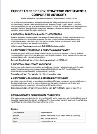 Dubai, Business, European Residency & Investment Advisory For Gulf Investors