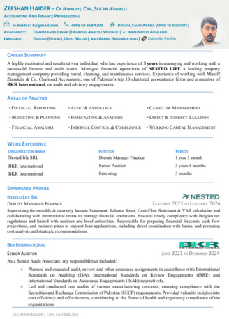 Riyadh, Job Seekers, Accounting & Finance  | CA Professional 5+ Years Of Experience