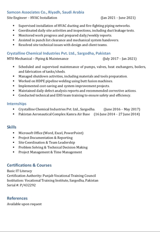 Jubail, Job Seekers, Mechanical Site Engineer/Supervisor