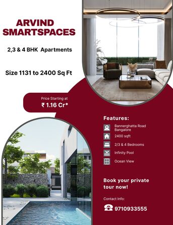 Bangalore, Real Estate For Sale, INR 11600000,  2 BR,  1100 Sq. Feet,  Arvind Skycrest Premium Residences