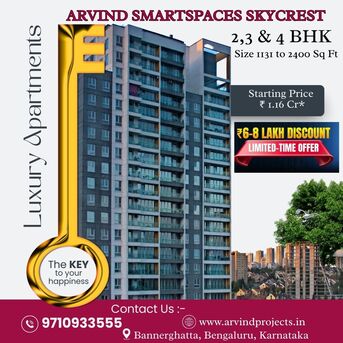 Bangalore, Real Estate For Sale, INR 11600000,  2 BR,  1100 Sq. Feet,  Arvind Skycrest Premium Residences