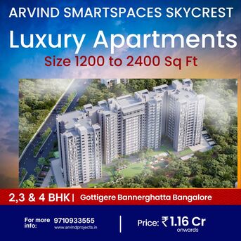 Bangalore, Real Estate For Sale, INR 11600000,  2 BR,  1100 Sq. Feet,  Arvind Skycrest Premium Residences
