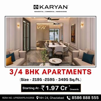 Ghaziabad, Real Estate For Sale, INR 19700000,  3 BR,  2195 Sq. Feet,  Karyan Trevana Residences Ghaziabad &ndash; Price, Floor Plan & Project Details