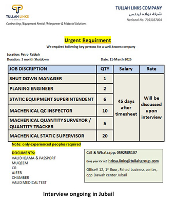 Jubail, Temp Jobs, Shutdown Manpower