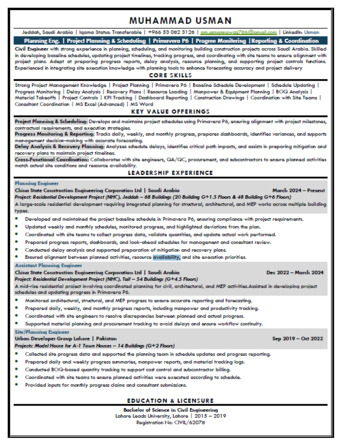 Riyadh, Job Seekers, Planning Engineer (Civil) | Primavera P6 | 6+ Year Experience