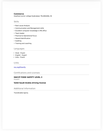 Jubail, Job Seekers, Food Safety Officer