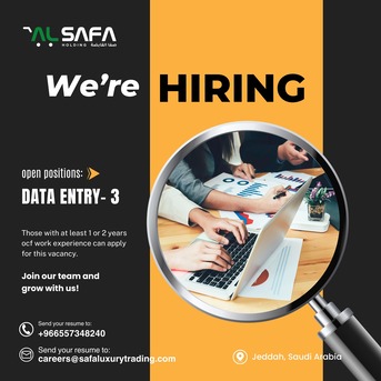 Jeddah, Jobs, CASHIER & DATA ENTRY