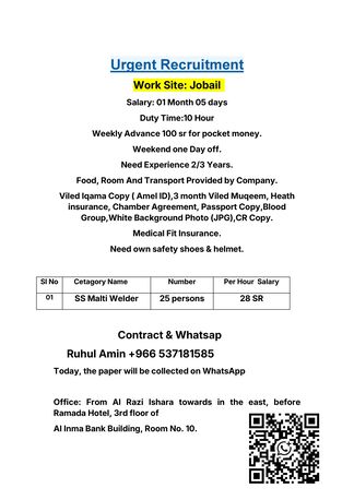 Riyadh, Jobs, SS Malti Welder