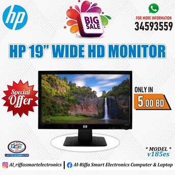 Manama, Electronics, BHD 5,  HP 19" Wide HD LED Monitor Very Good Working Condition (Starting From 5/-BD Only) 36431340