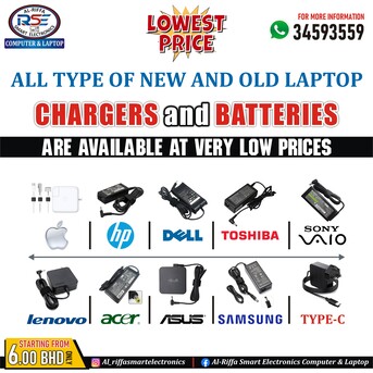 Manama, Computers, BHD 6,  New All Type Brand Of Laptop Charger & Batteries (MacBook Charger) Available In Good Price