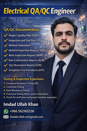 Yanbu, Job Seekers, Electrical QA QC Engineer I KSA I Transferable Iqama I 5 Years Experience
