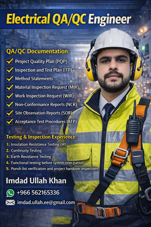 Jubail, Job Seekers, Electrical Engineer QA/QC | 5 Years Experience | Transferable Iqama | Available