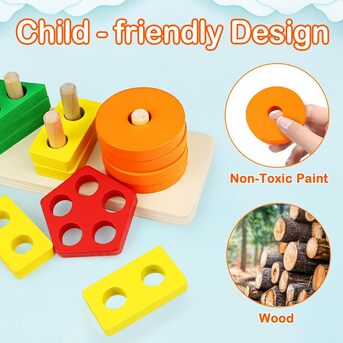 Riyadh, Toys & Games, SAR 10,  Montessori Toys For 1 To 3-Year-Old Boys Girls Toddlers, Wooden Sorting & Stacking Toys