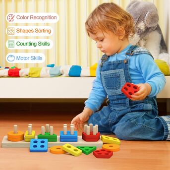 Riyadh, Toys & Games, SAR 10,  Montessori Toys For 1 To 3-Year-Old Boys Girls Toddlers, Wooden Sorting & Stacking Toys