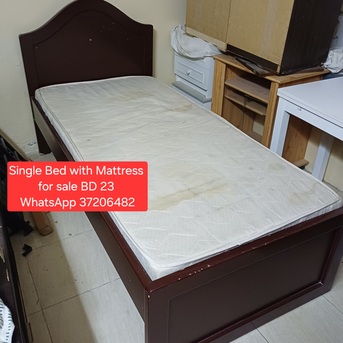 Manama, Furniture, BHD 23,  ✅️ Single Wooden Bed With Mattress For Sale In Good Condition With Delivery