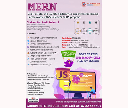 Pune, Lessons Offered, MERN Stack Course In Pune | Learn MongoDB, Express, React & Node At Sunbeam