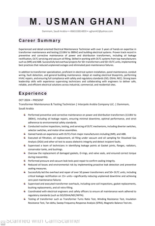 Dammam, Job Seekers, Transformer Maintainance And Testing Supervisor