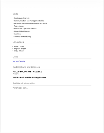 Jubail, Job Seekers, Food Safety Officer