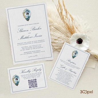 New York, Collectibles, USD 22,  Coastal Wedding Invitations, Deckled Edge Paper With Seashell Artwork, Romantic Beach Wedd