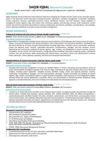 Riyadh, Job Seekers, Document Controller Aconex