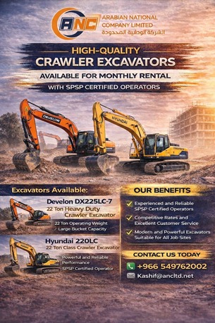 Dammam, Construction, Heavy Equipment Services Excavator Available On Monthly Rental Basis