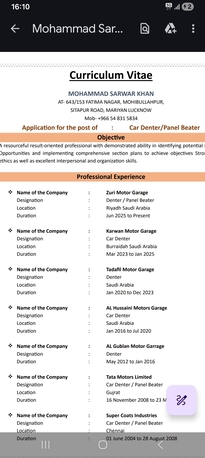 Riyadh, Job Seekers, Car Denter Valid Iqama And Rukhsa