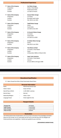 Riyadh, Job Seekers, Car Denter Valid Iqama And Rukhsa