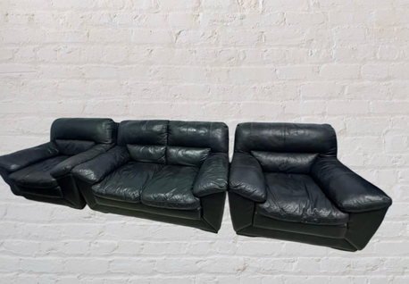 Al Rabwah, Furniture, SAR 500,  ‼️ LAST CHANCE FINAL SALE - ONLY FOR FEW HOURS - LIKE NEW 4-SEATER BLACK LEATHER SOFA ‼️