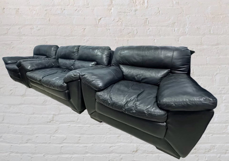 Al Rabwah, Furniture, SAR 500,  ‼️ LAST CHANCE FINAL SALE - ONLY FOR FEW HOURS - LIKE NEW 4-SEATER BLACK LEATHER SOFA ‼️