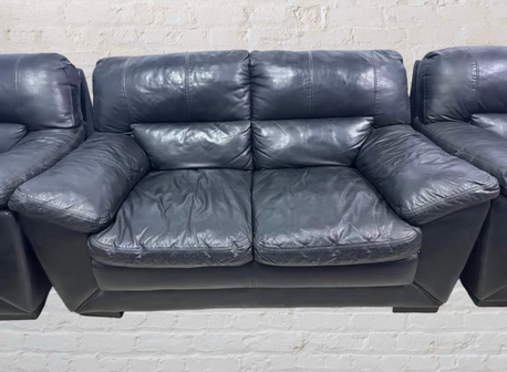 Al Rabwah, Furniture, SAR 500,  ‼️ LAST CHANCE FINAL SALE - ONLY FOR FEW HOURS - LIKE NEW 4-SEATER BLACK LEATHER SOFA ‼️