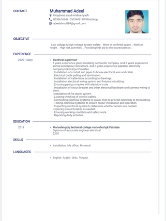 Riyadh, Job Seekers, I Need Electrical Supervisor Job Immediately With Transfer Available Transferable Iqama.