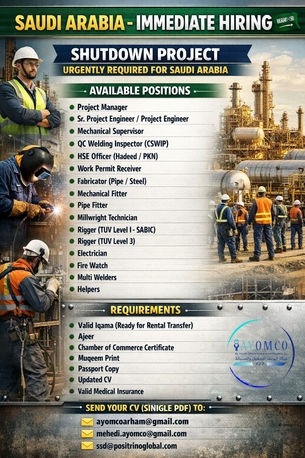Dammam, Jobs, Shutdown Project Jobs In Saudi Arabia &ndash; Immediate Hiring
