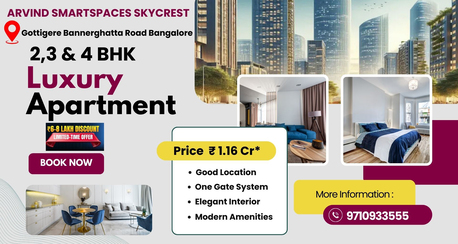 Bangalore, Real Estate For Sale, INR 11600000,  2 BR,  1100 Sq. Feet,  Arvind Skycrest Near Gottigere Lake &ndash; Location Benefits