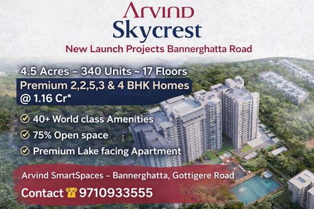 Bangalore, Real Estate For Sale, INR 11600000,  2 BR,  1100 Sq. Feet,  Arvind Skycrest Near Gottigere Lake &ndash; Location Benefits