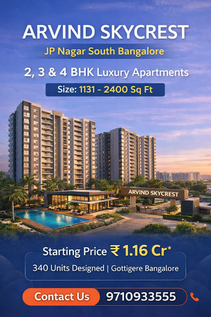 Bangalore, Real Estate For Sale, INR 11600000,  2 BR,  1100 Sq. Feet,  Arvind Skycrest Near Gottigere Lake &ndash; Location Benefits